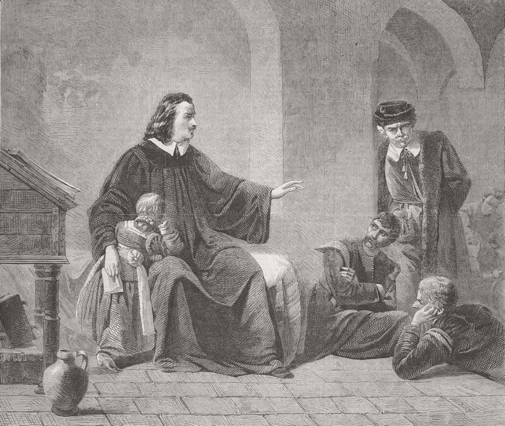 BEDS. Bunyan reading to friends, Bedford Jail 1864 old antique print picture